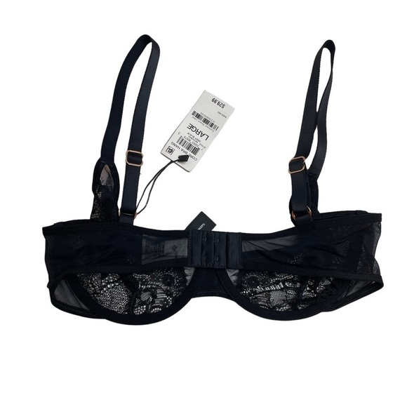 INC Intimates Underwire Lace Bra & High Waist Lace Thong Deep Black Large New - Picture 5 of 13